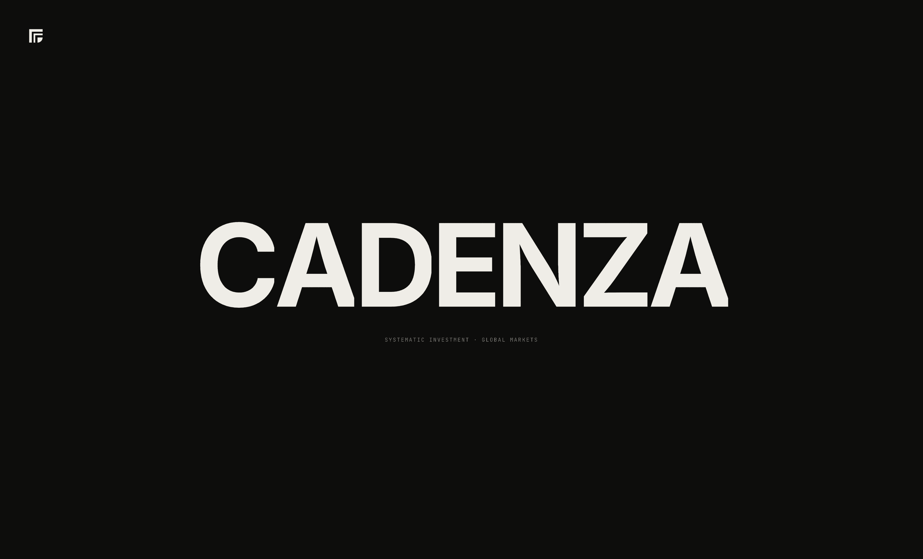 Cadenza systematic investment firm brand identity with bold typography on dark background